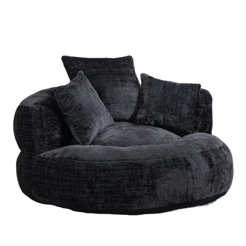 Round Chenille Lazy Floor Sofa Chair - Living room furniture - QONKA HOME