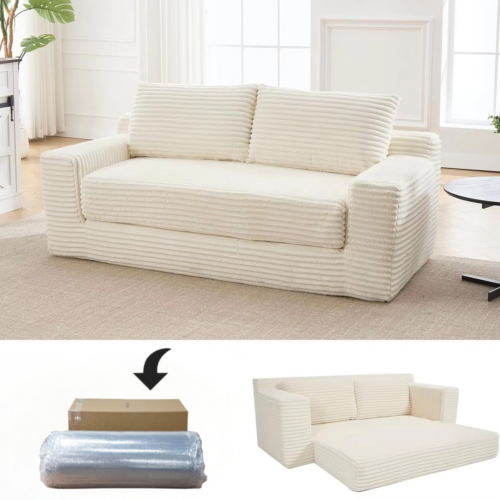 Vacuum Compressed Corduroy 2‑Seater Modular Sofa - Living room furniture - QONKA HOME