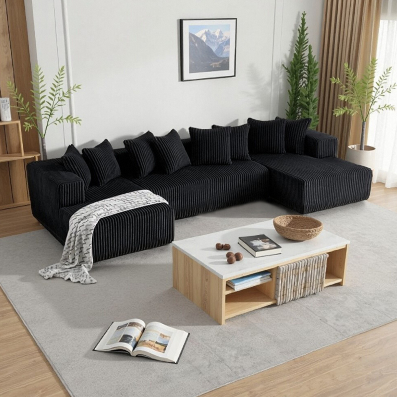 Assembly-free fold-out sofa, U-shaped sofa - Living room furniture - QONKA HOME