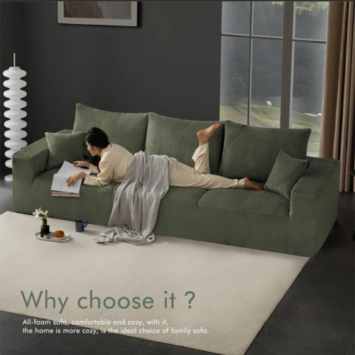 Vacuum Compressed Corduroy All‑Foam Modular Sofa - Living room furniture - QONKA HOME