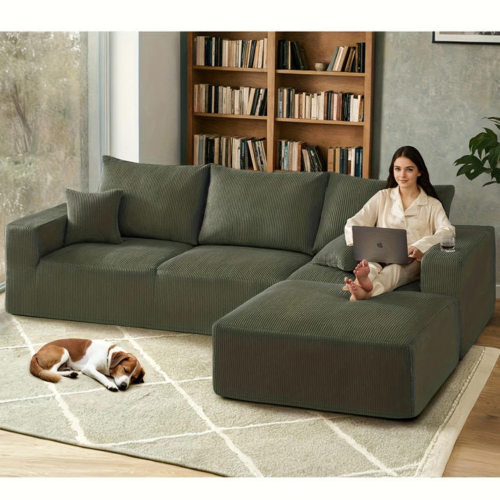 Vacuum Compressed Corduroy All‑Foam Modular Sofa - Living room furniture - QONKA HOME