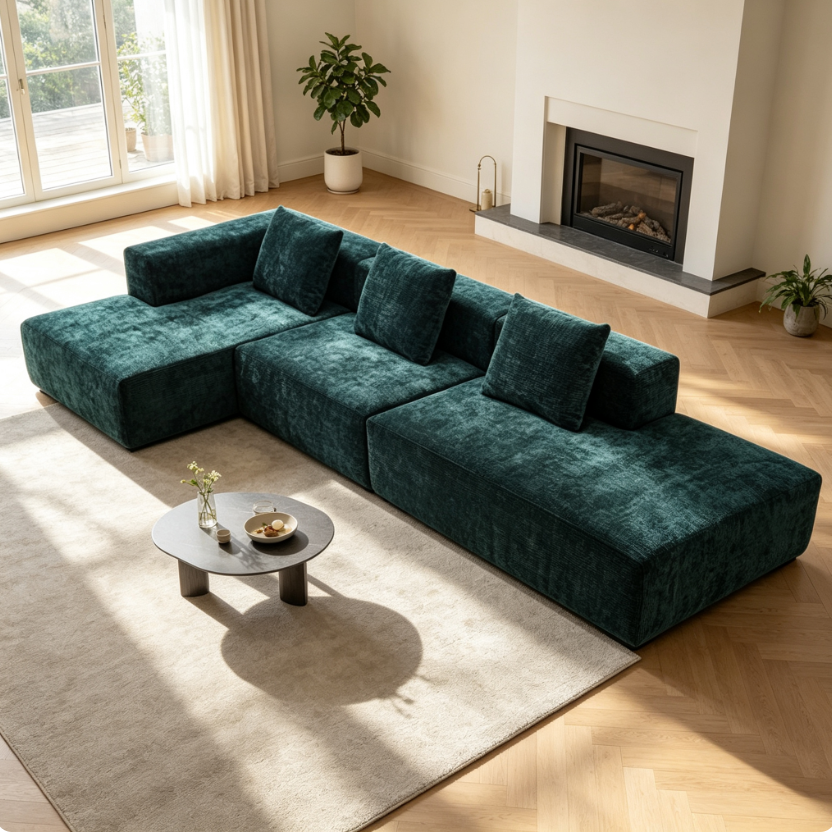 Fabric sofa with a ‘tofu block’ all-sponge compressed design - Living room furniture - QONKA HOME