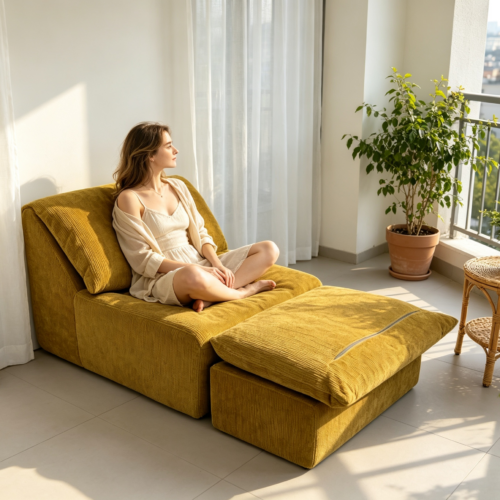 Fabric recliner sofa with footstool - Living room furniture - QONKA HOME