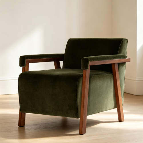 Velvet Solid Wood Modern Accent Armchair - Living room furniture - QONKA HOME