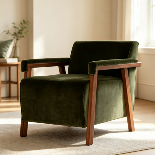 Velvet Solid Wood Modern Accent Armchair - Living room furniture - QONKA HOME