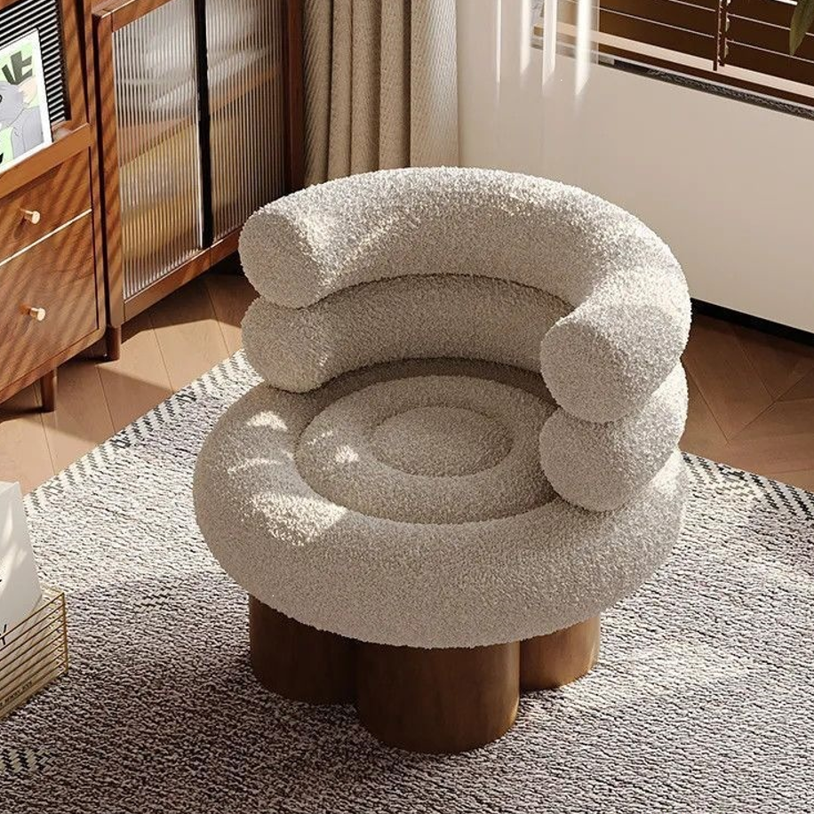 Lamb wool boucle accent chair side view modern minimalist armchair from China accent chair manufacturer
