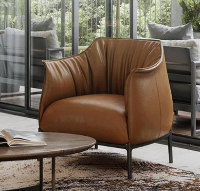 Nordic-Style Single-Seater Leather Sofa, Lightly Luxurious, Minimalist, and Casual Sofa - Living room furniture - QONKA HOME