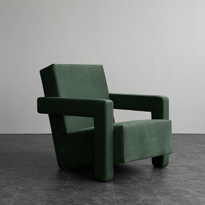 Flocking Fabric Block Accent Chair Solid Wood Frame - Living room furniture - QONKA HOME