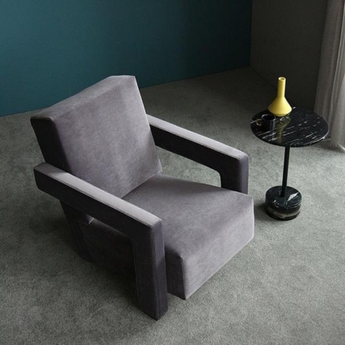 Flocking Fabric Block Accent Chair Solid Wood Frame - Living room furniture - QONKA HOME