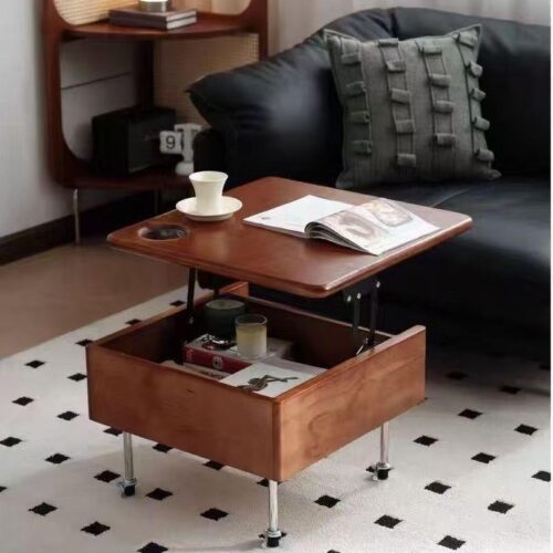 Multifunctional Lift Top Coffee Table, Solid Wood Storage Coffee Table With Wheels & Cup Holder - Coffee table - QONK...