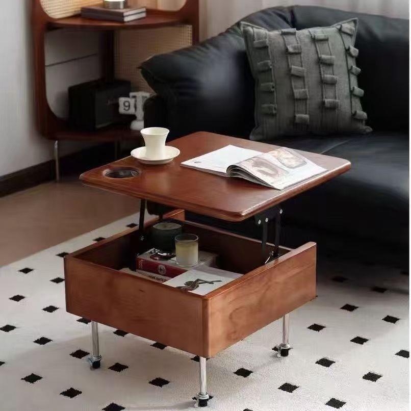 Solid wood lift top coffee table raised top work desk multiuse living room furniture