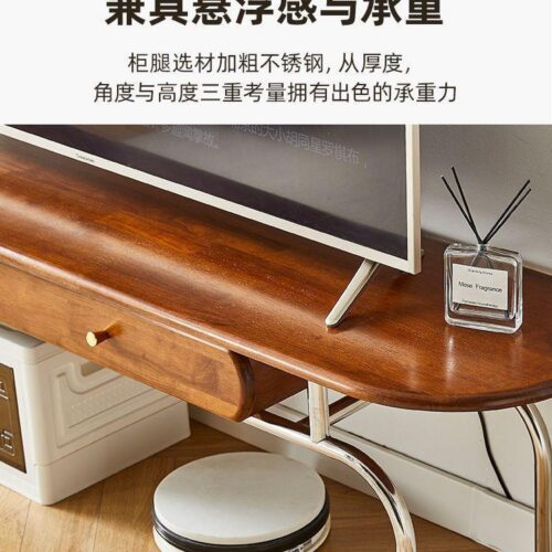 Mid‑Century Wood TV Stand & Coffee Table Set, Retro Solid Wood Storage Entertainment Unit With Metal Legs - Coffee ...