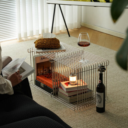 Minimalist Stainless Steel Wire Side Table Open Storage Square Accent End Table - Bedside table - QONKA HOME