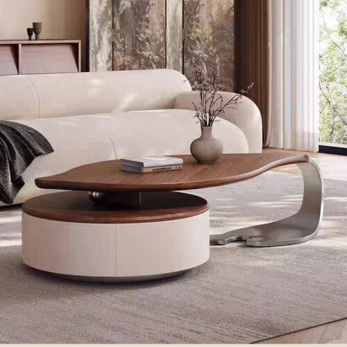 Leaf‑Shape Creative Wooden Coffee Table - Coffee table - QONKA HOME