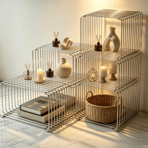 Minimalist Stainless Steel Wire Side Table Open Storage Square Accent End Table - Bedside table - QONKA HOME