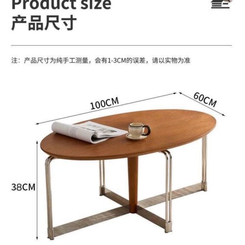 Mid‑Century Retro Oval Wooden Coffee Table  Tempered glass Center Table with Chrome Metal Legs - Coffee table - QONKA HOME