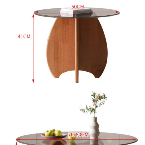 Rubber Wood Base Tempered Smoked Glass Top Multi‑Color Optional Irregular Artistic Leg Round Nesting side Table - Bedsid...