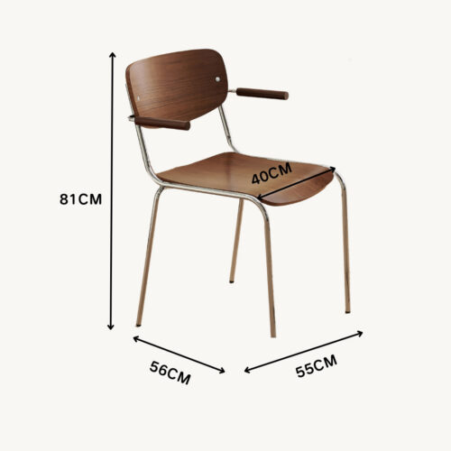 Vintage Dining Chair Electroplated Metal Frame Solid Wood Seat & Backrest Armchair - Dining chair - QONKA HOME