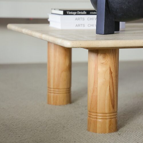 Natural Travertine Top Solid Wood Leg Coffee Table Rectangular Real Stone Center Table - Coffee table - QONKA HOME