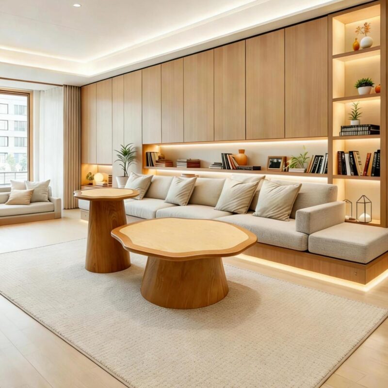Irregular Flower‑Shaped Nesting Wooden Coffee Table Set - Coffee table - QONKA HOME