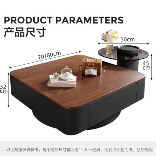 Storage Square Coffee Table With Drawers & Glass Side Table Set - Coffee table - QONKA HOME