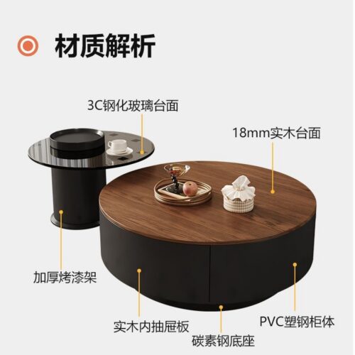 Round Coffee Table With Drawers & Glass Side Table Set - Coffee table - QONKA HOME