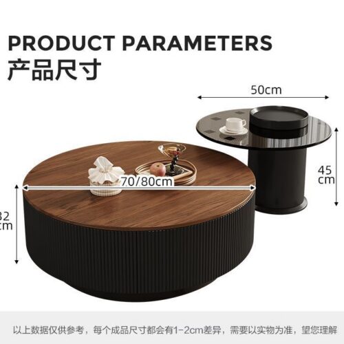 Round Coffee Table With Drawers & Glass Side Table Set - Coffee table - QONKA HOME