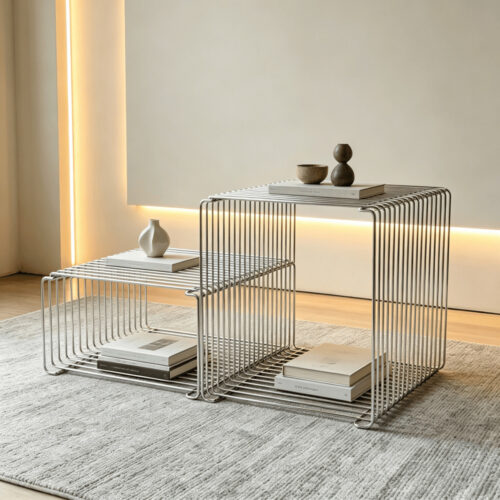 Minimalist Stainless Steel Wire Side Table Open Storage Square Accent End Table - Bedside table - QONKA HOME
