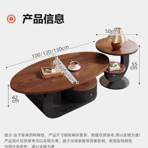 Oval Cream Curved Frame Wooden Coffee Table With Storage Drawer - Coffee table - QONKA HOME