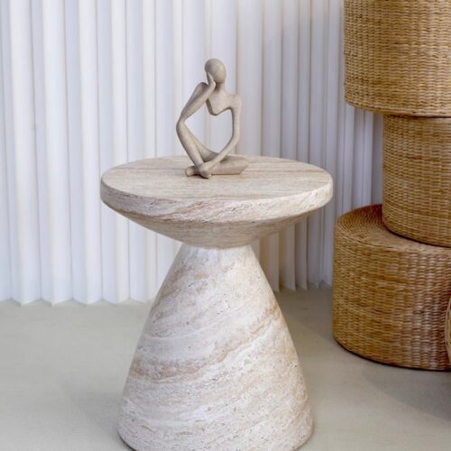 Beige Travertine-Look  End Table - Coffee table - QONKA HOME