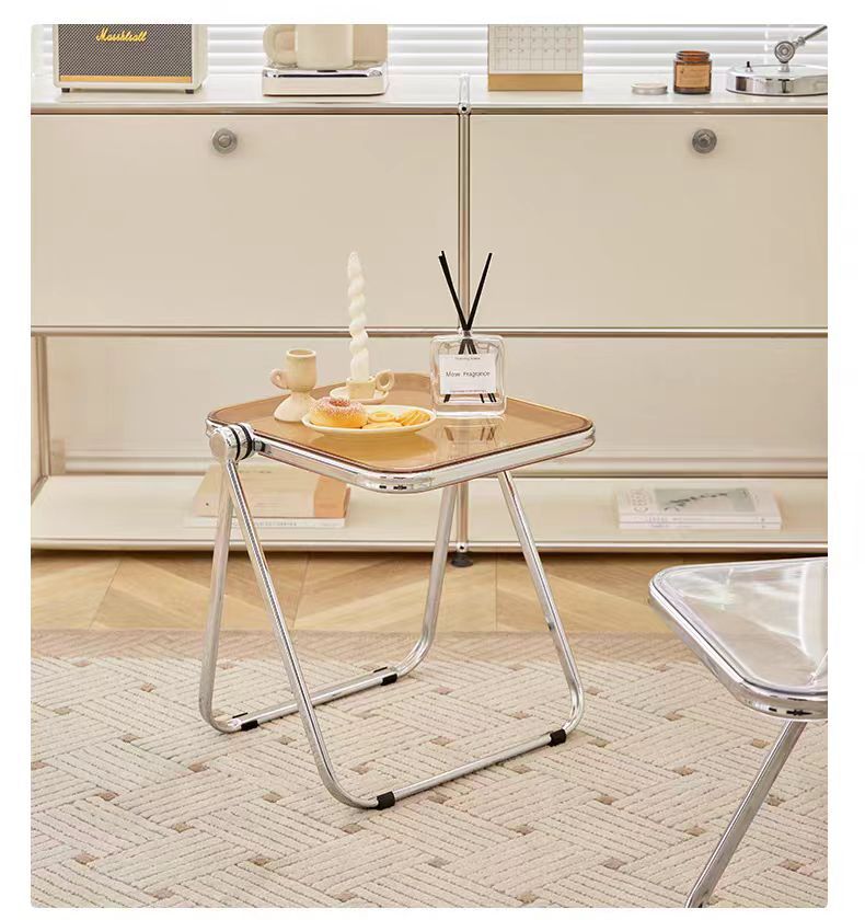 Nordic Light Luxury Folding Transparent Side Table Simple Small Coffee Table for Balcony Bedroom Sofa Corner - Bedside tab...