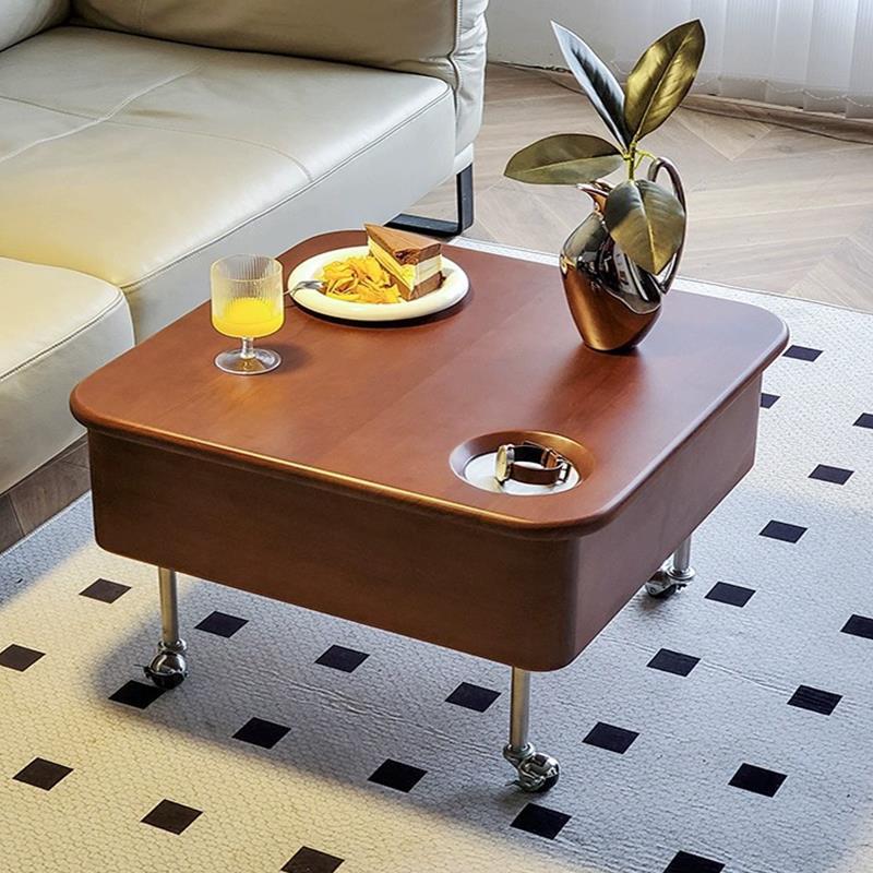 Multifunctional Lift Top Coffee Table, Solid Wood Storage Coffee Table With Wheels & Cup Holder - Coffee table - QONK...