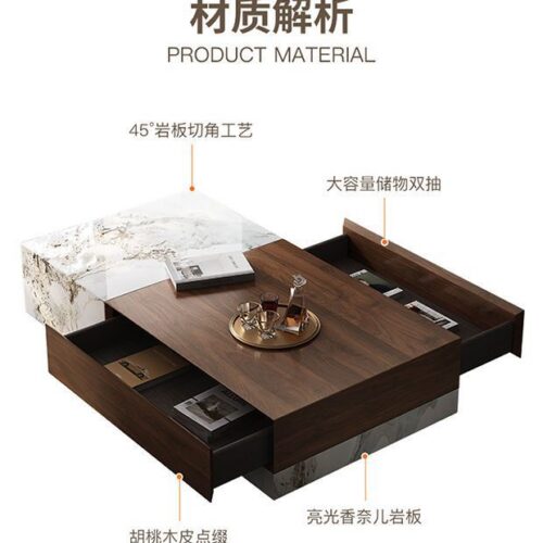 Modern Square Storage Coffee Table, Sintered Stone & Wood - Coffee table - QONKA HOME