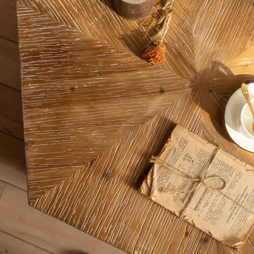 Hexagonal Distressed Solid Wood Coffee Table Rustic Farmhouse Block Center Table - Coffee table - QONKA HOME