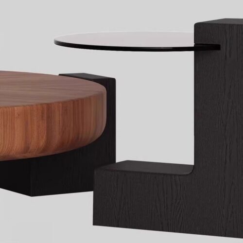 Dark Walnut Round Center Table with Tempered Glass Side Table - Coffee table - QONKA HOME