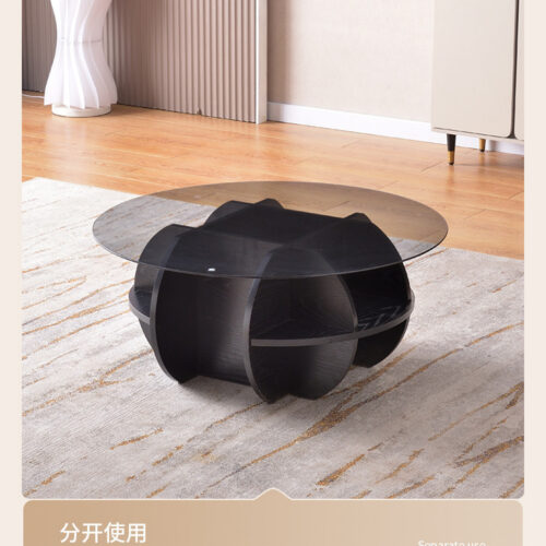 Modern Nested Round Coffee Table Set MDF Base Tempered Glass Top With Storage - Bedside table - QONKA HOME