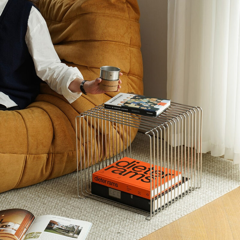 Minimalist Stainless Steel Wire Side Table Open Storage Square Accent End Table - Bedside table - QONKA HOME