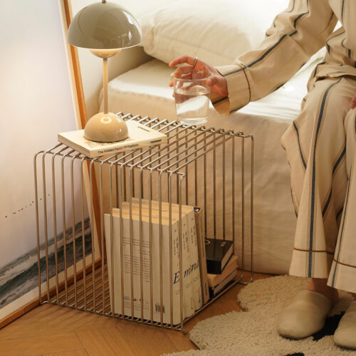 Minimalist Stainless Steel Wire Side Table Open Storage Square Accent End Table - Bedside table - QONKA HOME