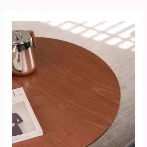 Mid‑Century Metal Swivel Base Movable Round Wooden/galss Coffee Table - Coffee table - QONKA HOME