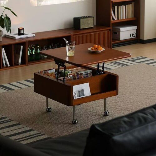 Multifunctional Lift Top Coffee Table, Solid Wood Storage Coffee Table With Wheels & Cup Holder - Coffee table - QONK...