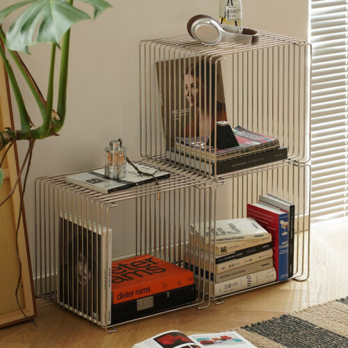 Minimalist Stainless Steel Wire Side Table Open Storage Square Accent End Table - Bedside table - QONKA HOME