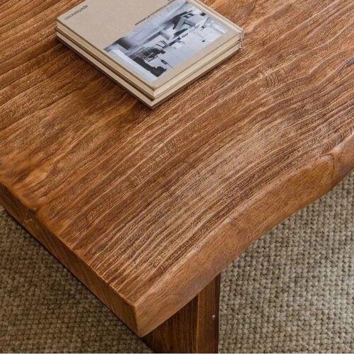 Rustic Live Edge Solid Wood Coffee Table Natural Log Slab Irregular Tabletop for Living Room - Coffee table - QONKA HOME
