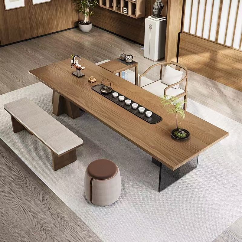 Solid Pine Wood Tea Dining Table, Transparent Acrylic Support, Japanese‑Style Multi‑Function Desk