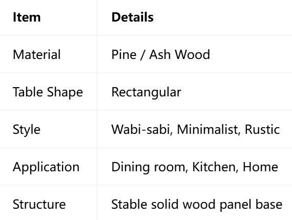 Solid Wood Dining Table, Pine / Ash Wood Minimalist Rectangular Dining Table for Home Dining Room