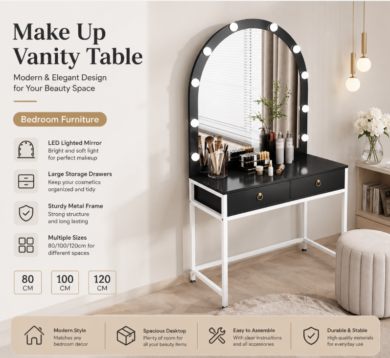 Arched Makeup Vanity Table with LED Mirror