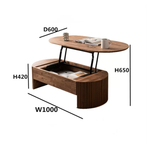 Lift Top Oval Wooden Coffee Table With Storage Space, Fluted Design Living Room Center Table - Coffee table - QONKA HOME