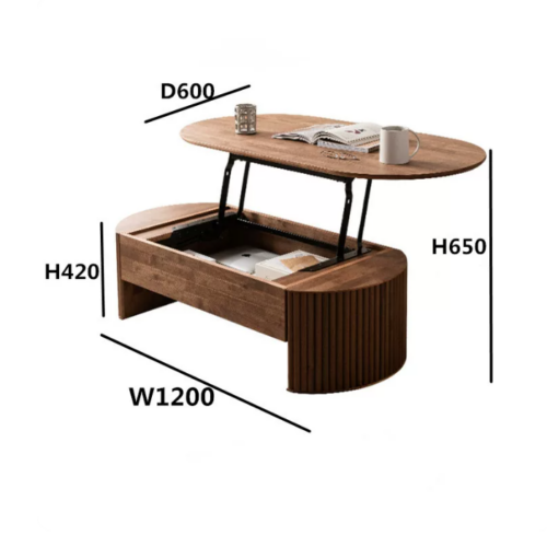 Lift Top Oval Wooden Coffee Table With Storage Space, Fluted Design Living Room Center Table - Coffee table - QONKA HOME
