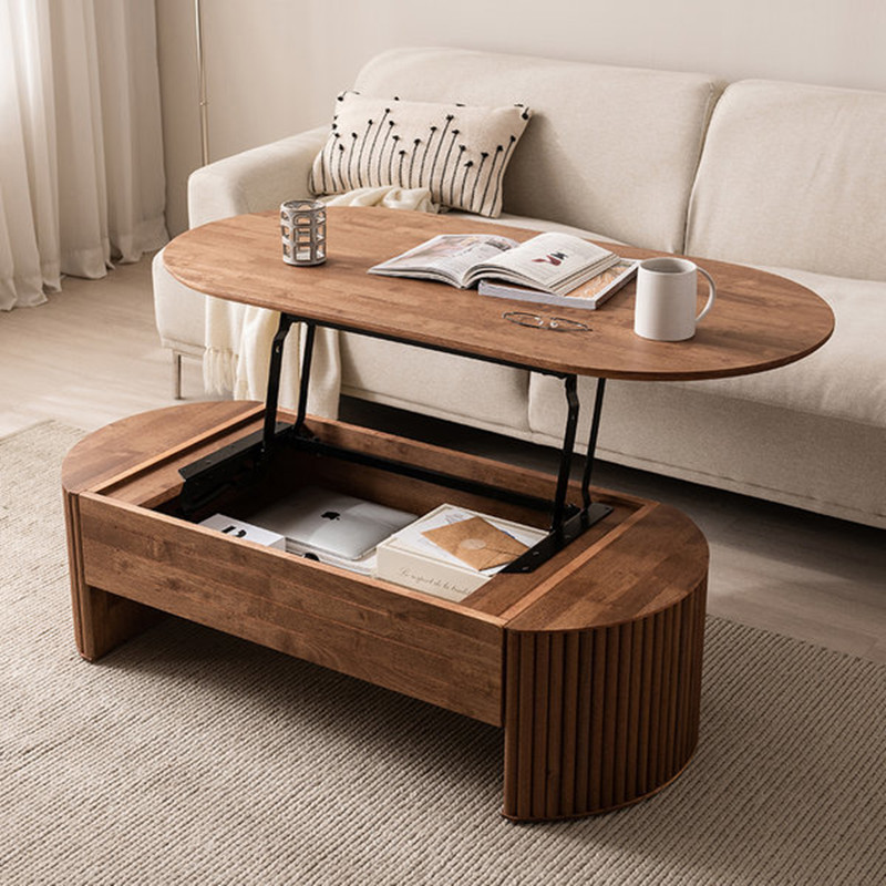 Lift Top Oval Wooden Coffee Table With Storage Space, Fluted Design Living Room Center Table - Coffee table - QONKA HOME