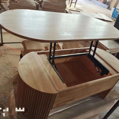 Lift Top Oval Wooden Coffee Table With Storage Space, Fluted Design Living Room Center Table - Coffee table - QONKA HOME