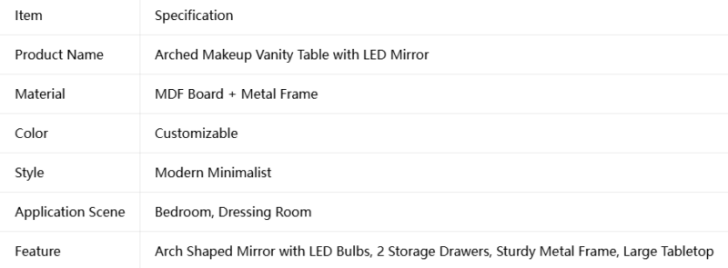 Arched Makeup Vanity Table with LED Mirror